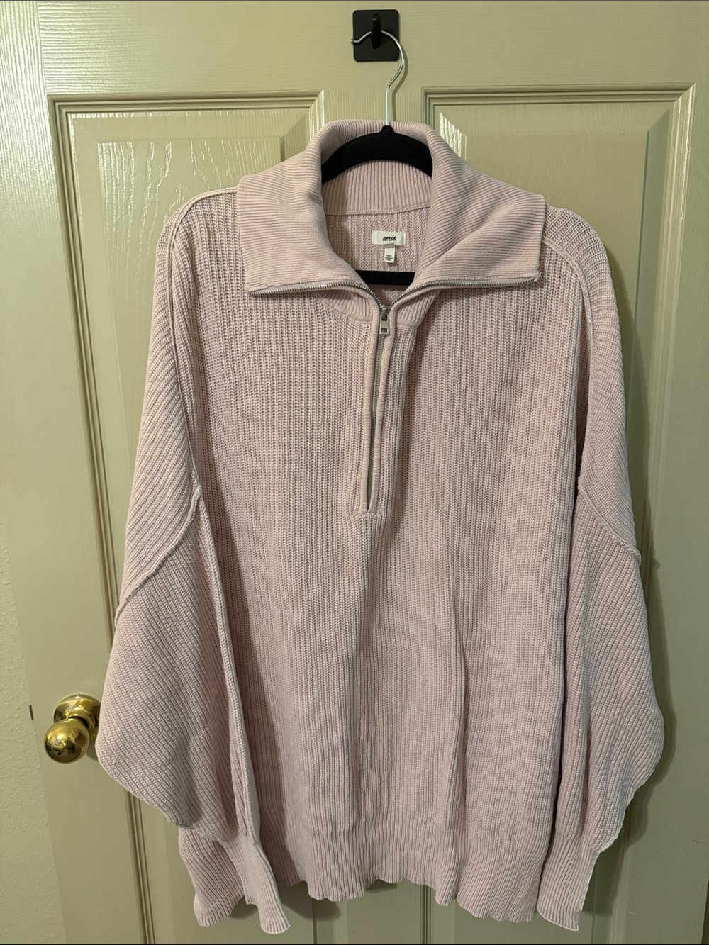 aerie Light Pink Half-Zip Cowl Sweater